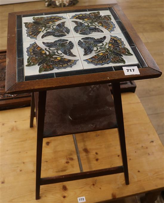 A mahogany Butterfly tile top table, W.41cm